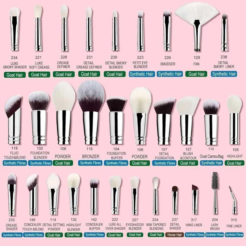 Bueart Design 32Pieces Black Luxury Goat Hair Horse Hair Makeup Brushes